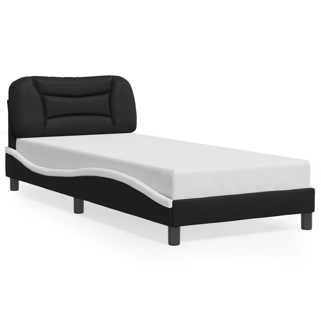 Letto singolo | Letto per adulti | Giroletto con LED senza Materasso Hvar Nero e Bianco 90x190 cm