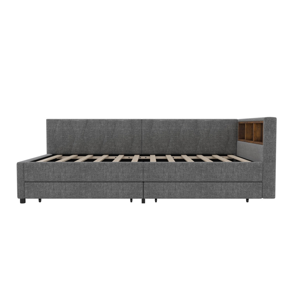 Letto singolo 90x200 cm con letto estraibile e rete a doghe; lino grigio