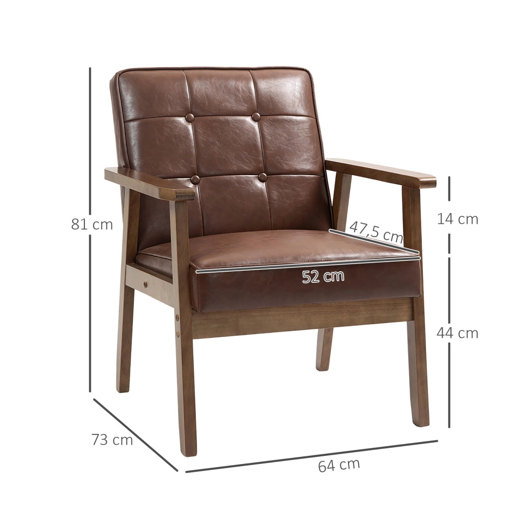 Poltrona da soggiorno ¨C Xylo ¨C similpelle marrone, schienale capitonn¨¦, gambe legno massello 64x73x81cm