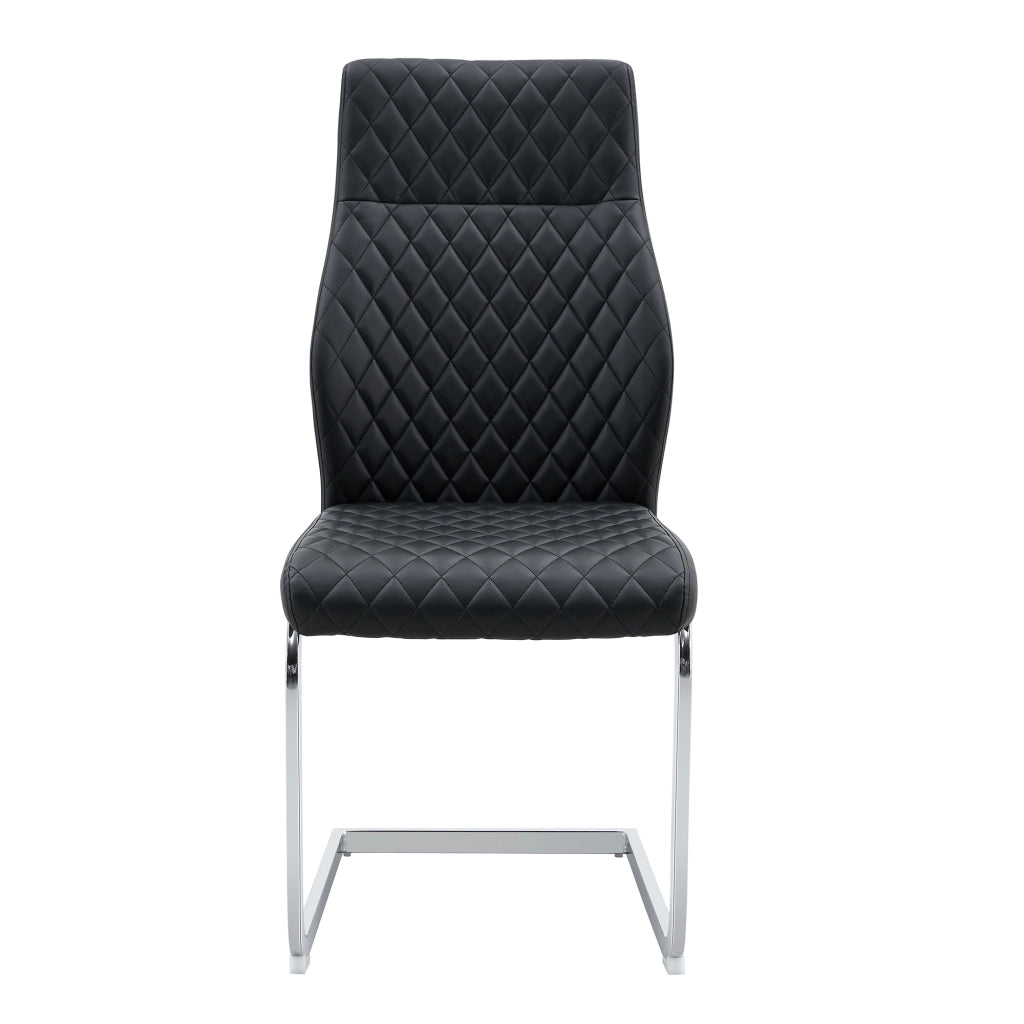 Set di 2 sedie da pranzo in ecopelle nera con design a rombi e schienale alto