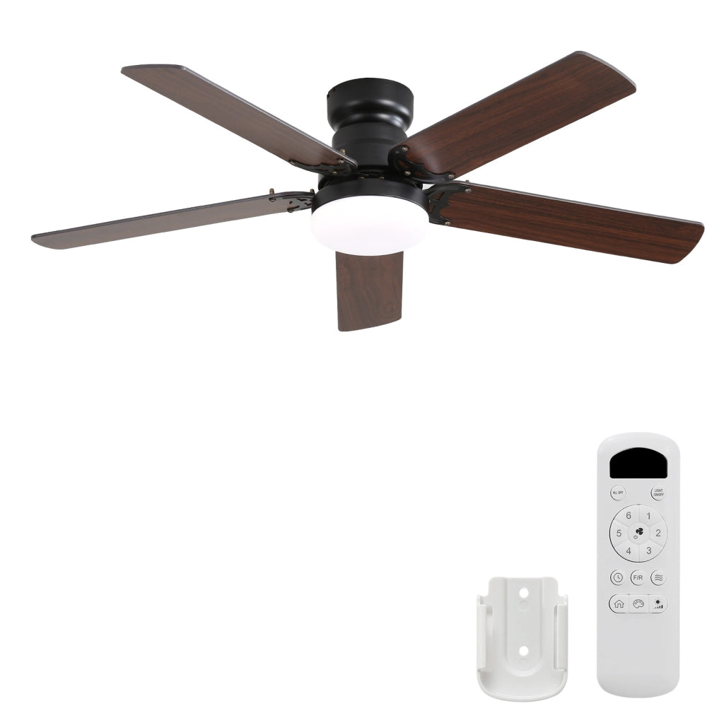 Ventilatore da soffitto con LED 18 W, telecomando, motore DC reversibile e pale in MDF nero