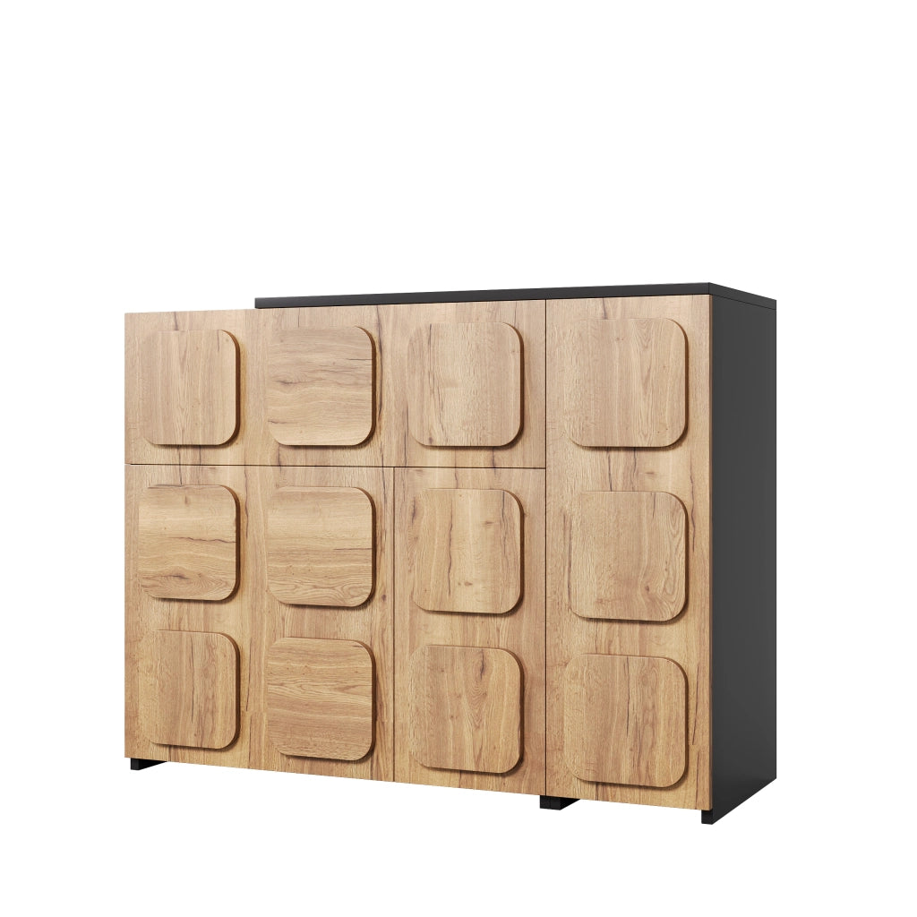 Credenza modulare con cassetti e vani; Push-to-Open per soggiorno in legno naturale