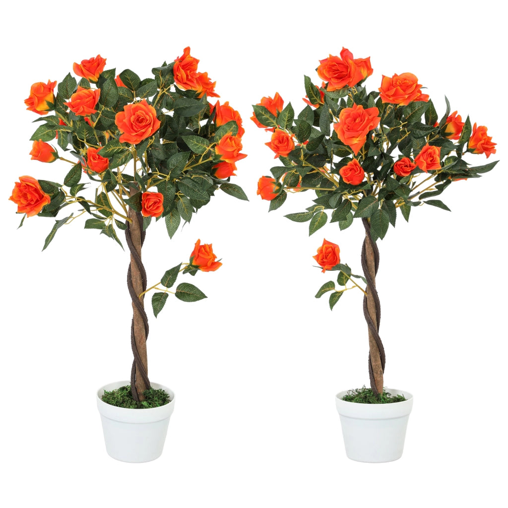 Pianta Finta di Rosa da 21 Fiori con Vaso Riempito in Cemento e Muschio, ?18x90 cm, Arancione