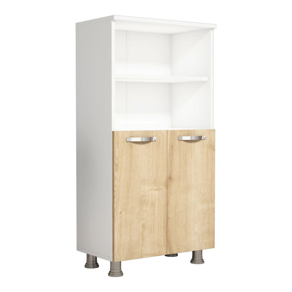 Credenza 'Haslev' Armadio da Cucina con Scomparti e 2 Ante Battente - Bianco / Zaffiro Rovere [en.casa]
