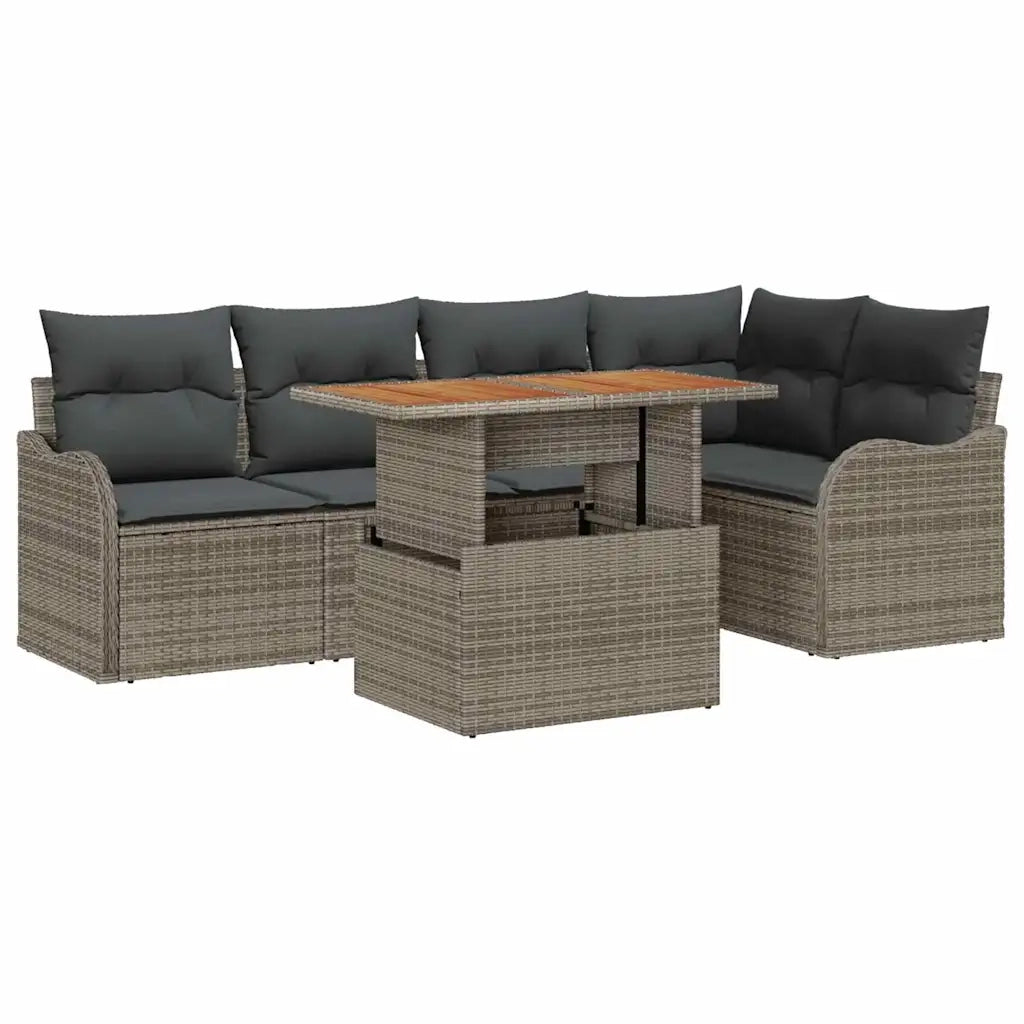 Set Divano da Giardino 6 pcs Grigio Poly Rattan