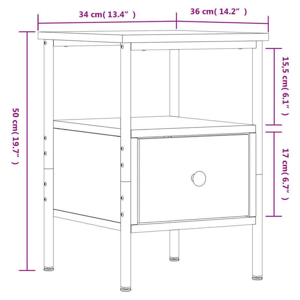 Bedside Table Sonoma Oak 34x36x50 Cm Wood Material