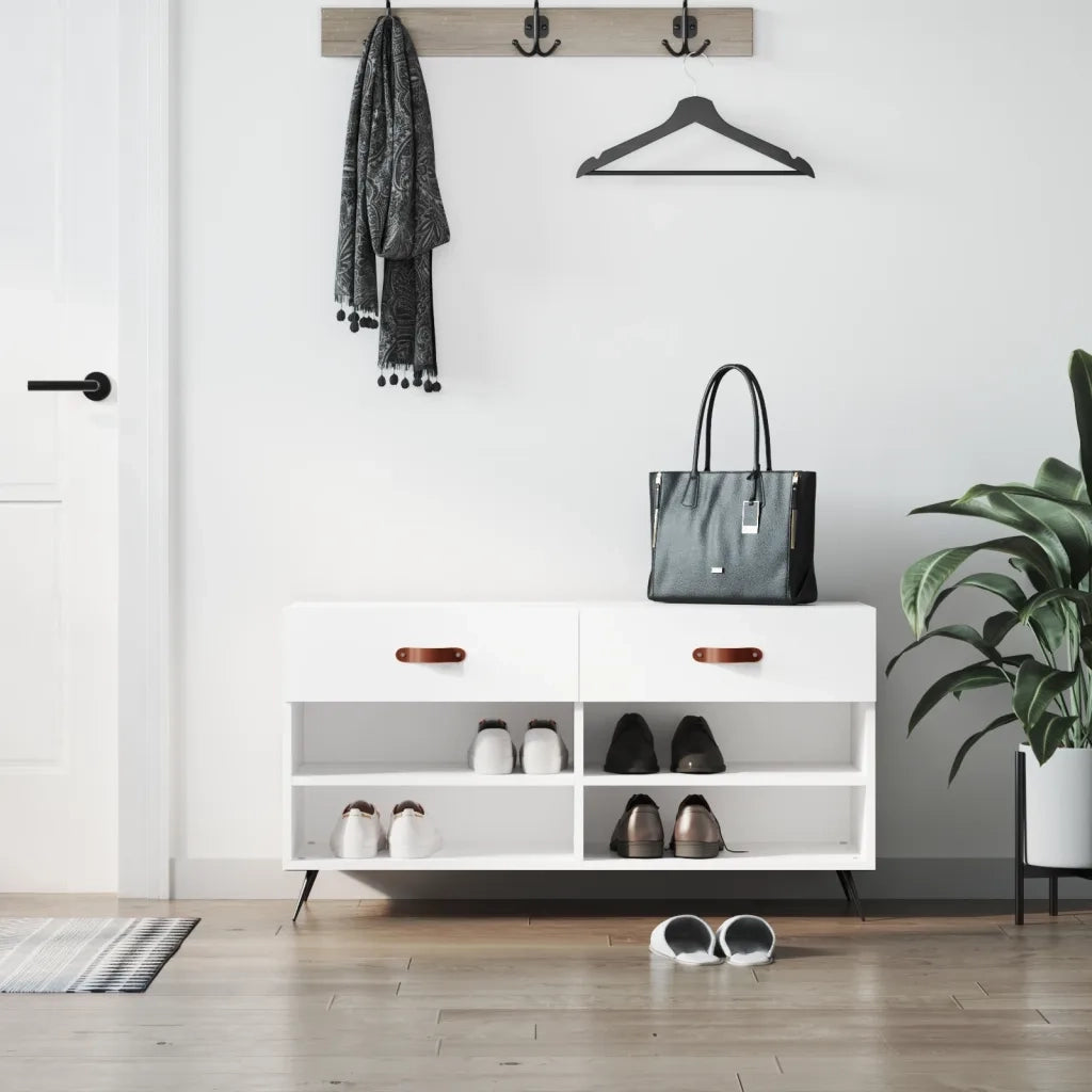Panca Porta Scarpe | Scarpiera | Mobile per scarpe Bianca 102x35x55 cm in Legno Multistrato