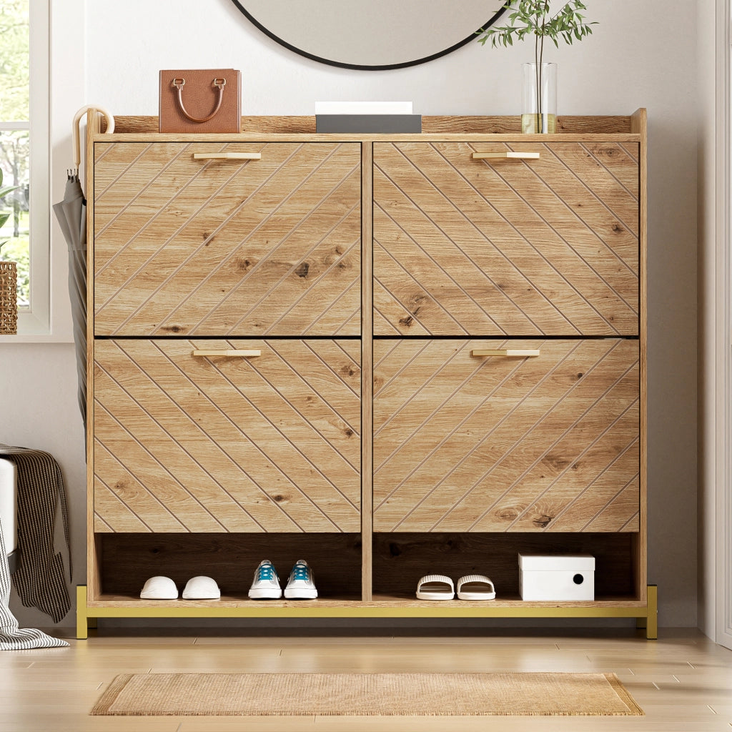 Scarpiera moderna effetto legno ¨C Scarpiera a 4 ante ¨C Scarpiera salvaspazio per ingresso, corridoio o disimpegno ¨C Robusta ed elegante