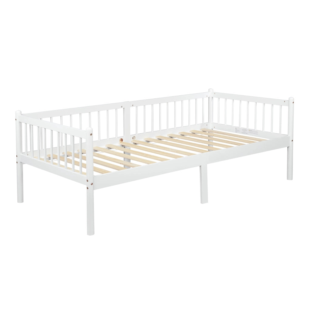 Letto da giorno 90 × 200 cm con sponde su tre lati e 14 doghe in legno di pino bianco con spazio sottostante