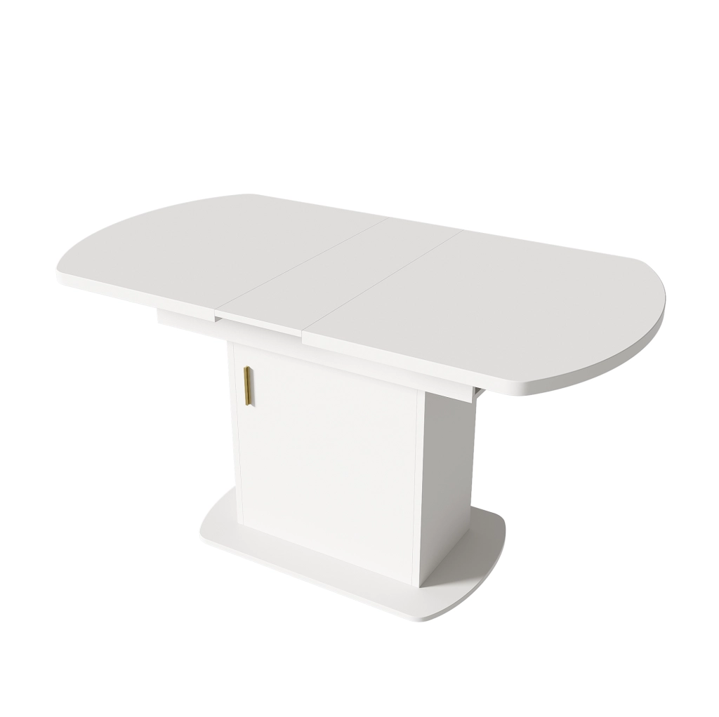 Tavolo da pranzo allungabile ovale 110/130x70x75 cm con vano portaoggetti bianco e maniglia dorata