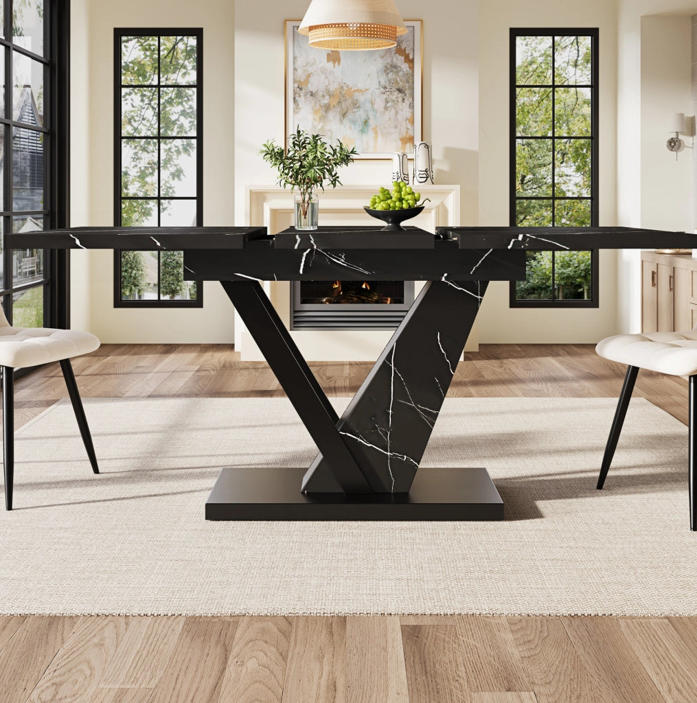 Tavolo da pranzo allungabile 120-160x75 cm MDF effetto marmo nero, metallo, 4-6 persone