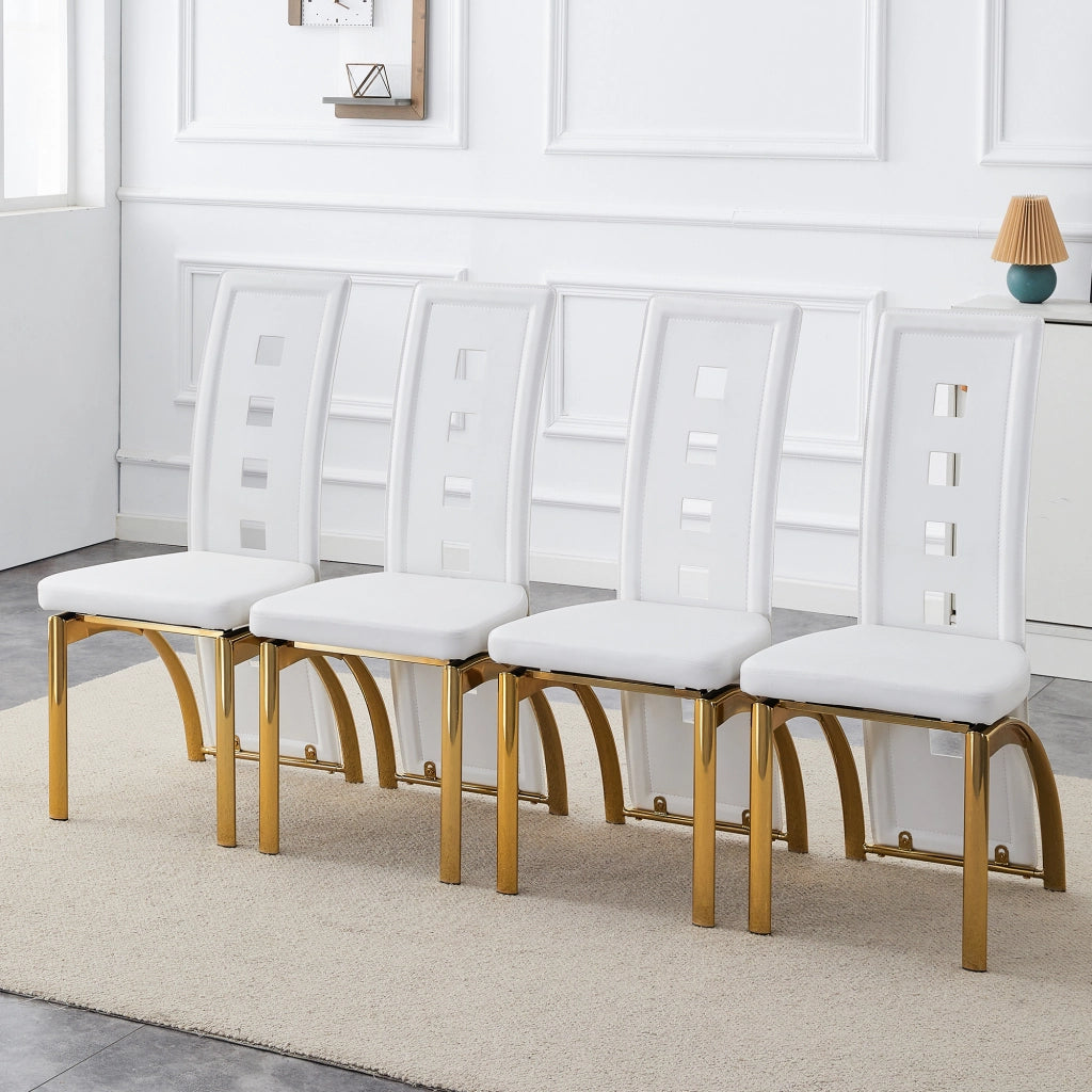 Set 4 sedie da pranzo in ecopelle bianca opaca con gambe in metallo oro per sala da pranzo