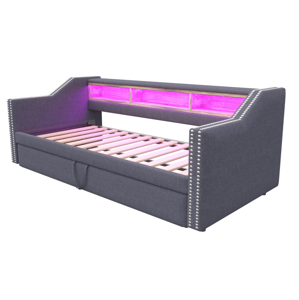 Letto imbottito estraibile con contenitore laterale e USB