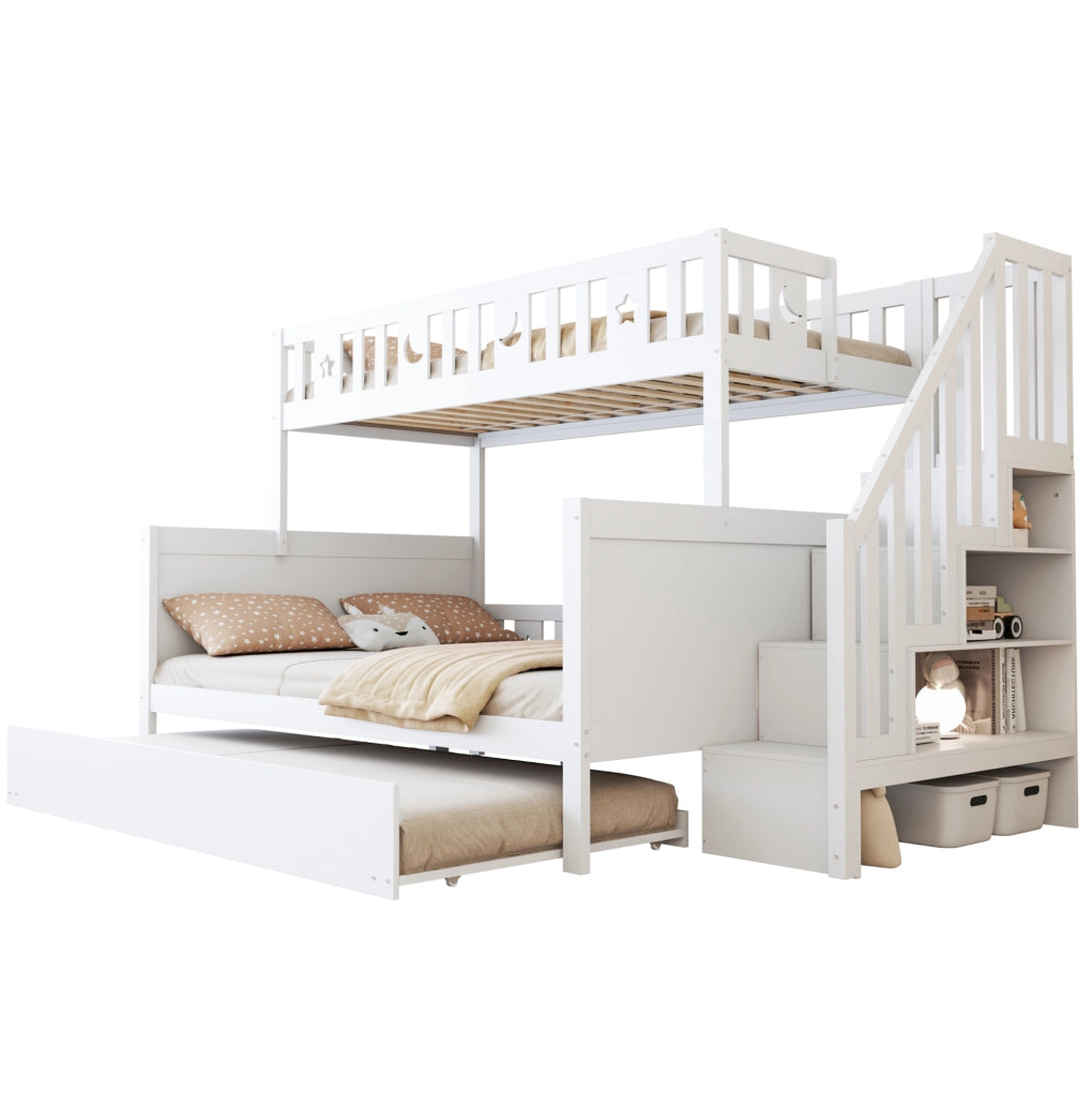 Letto a castello bimbi 140x200 cm in MDF bianco con contenitore, senza materassi