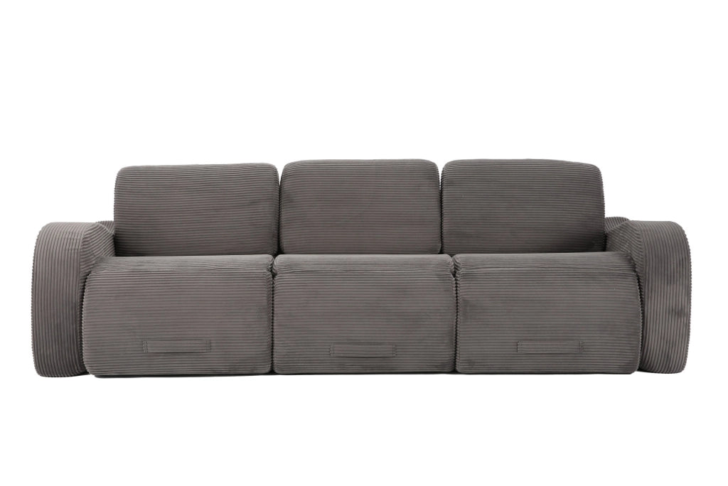 Divano modulare ULEVR 247 cm in velluto a coste grigio, 3 moduli convertibile in letto