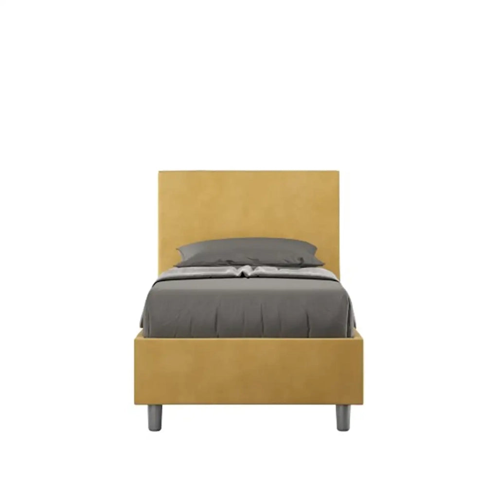 Letto singolo contenitore imbottito 80x210 microfibra ocra Adele