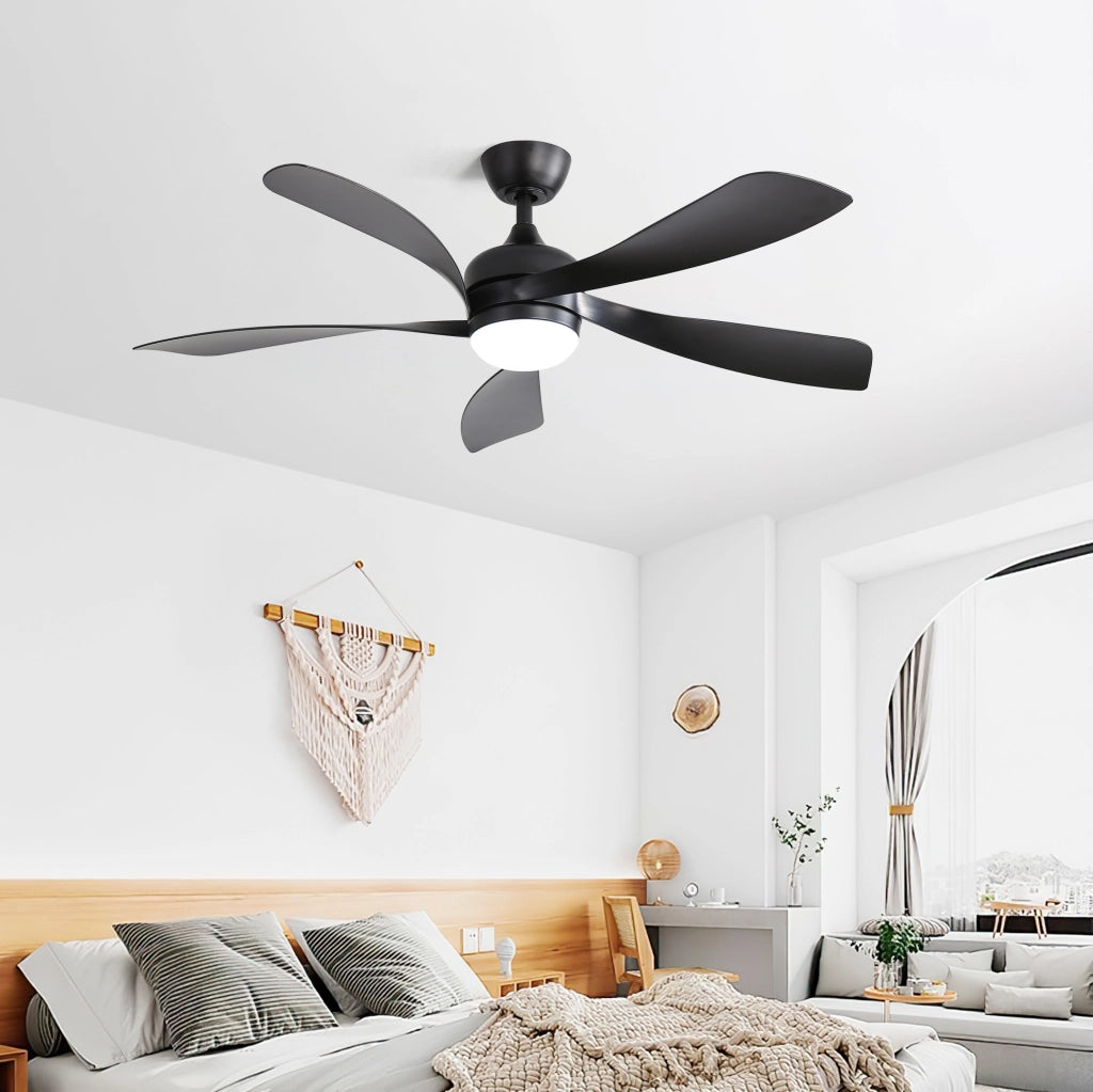 Ventilatore da soffitto nero in ABS con LED 18 W, motore DC reversibile e telecomando