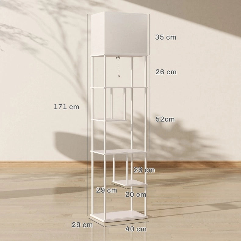 Lampada da Terra con Mensole, Luminosità e Temperatura Colore Regolabili, 171 cm, Bianco