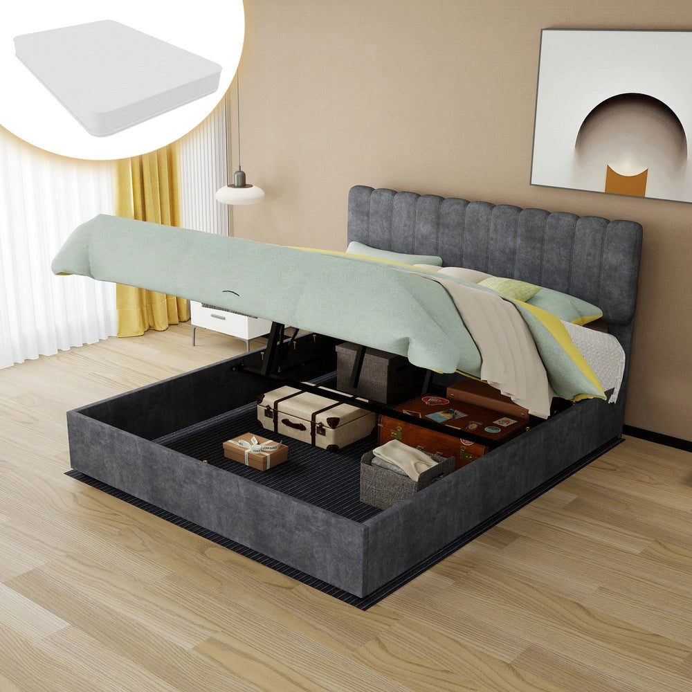 Letto Contenitore Imbottito con Testiera ¨C MINIMAL ¨C Grigio 160x200