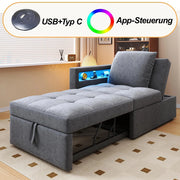 Divano letto 3 in 1 multifunzione - Xylo - tessuto lino, schienale regolabile, braccioli con LED e USB/Type-C