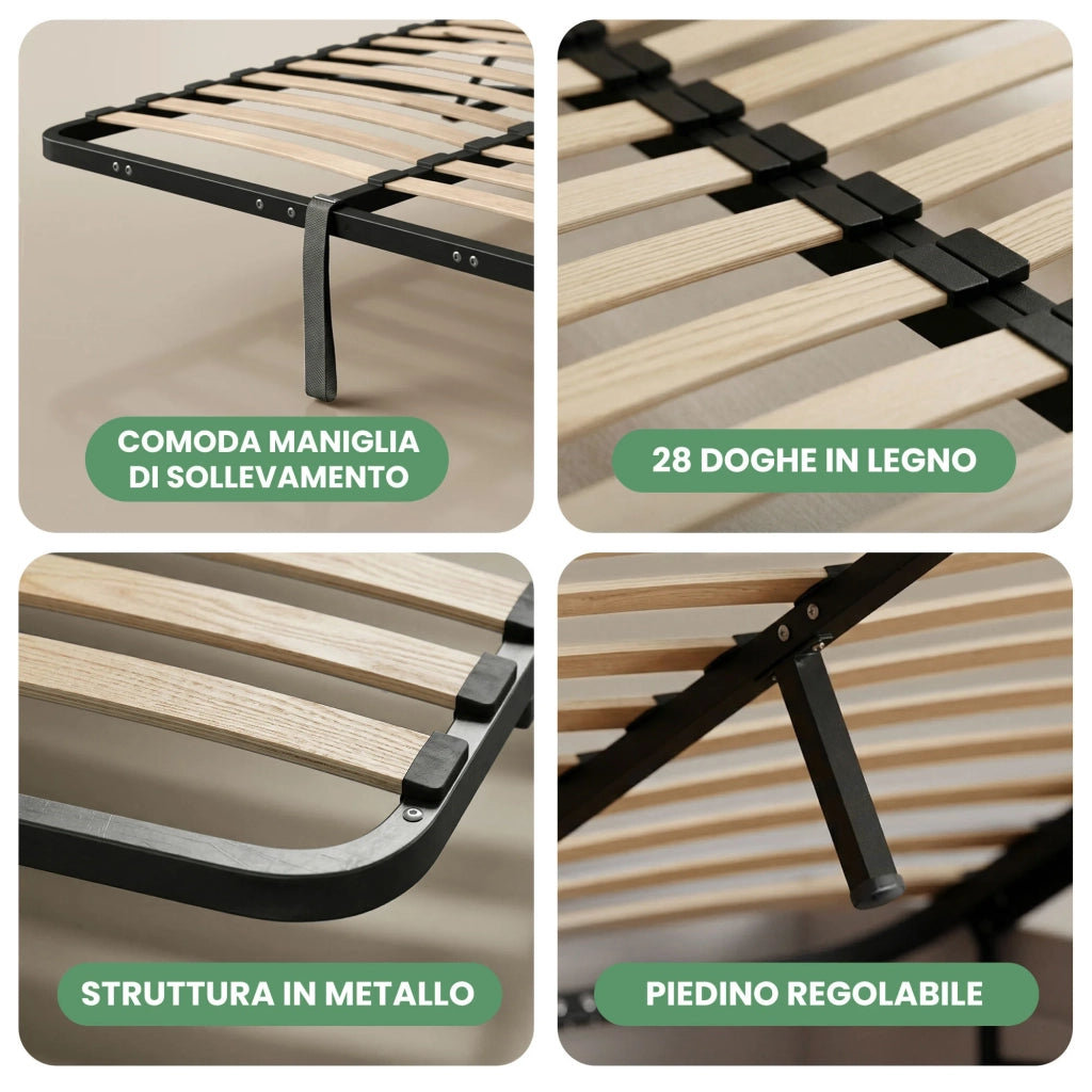 Letto con contenitore 160x200 cm rete sollevabile in metallo Rovere Sonoma
