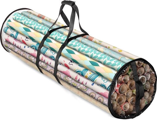 Tas di stoccaggio trasparente per carta da pacchi - 102 cm Rond - Adatto per 25 rotoli di carta da pacchi - PVC robusto con cerniera - Maniglie doppie - Nero