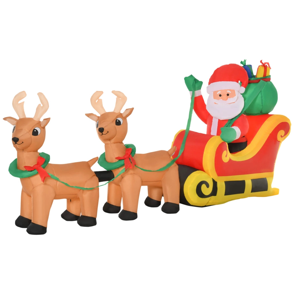 Babbo Natale Inflabile con Slitta e Renne Luci LED ¨C zephmum ¨C Decorazione Esterna 240x57x112 cm