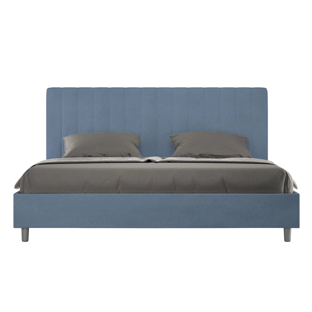 BS COM Letto matrimoniale king size con rete imbottito 190x190 microfibra blu