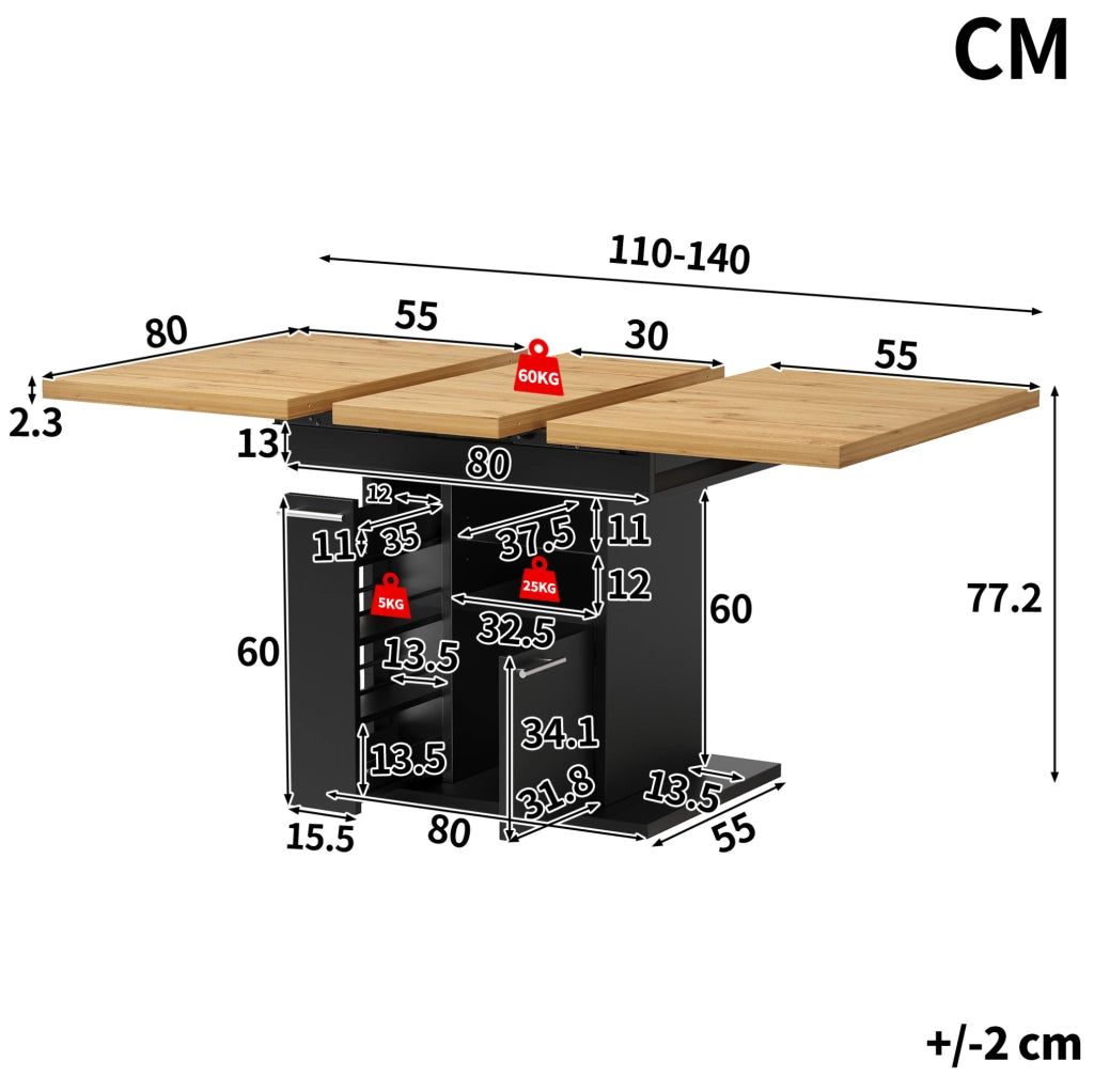 Tavolo da pranzo allungabile 110-140x80 cm con contenitore e LED multicolore nero HOMVRA