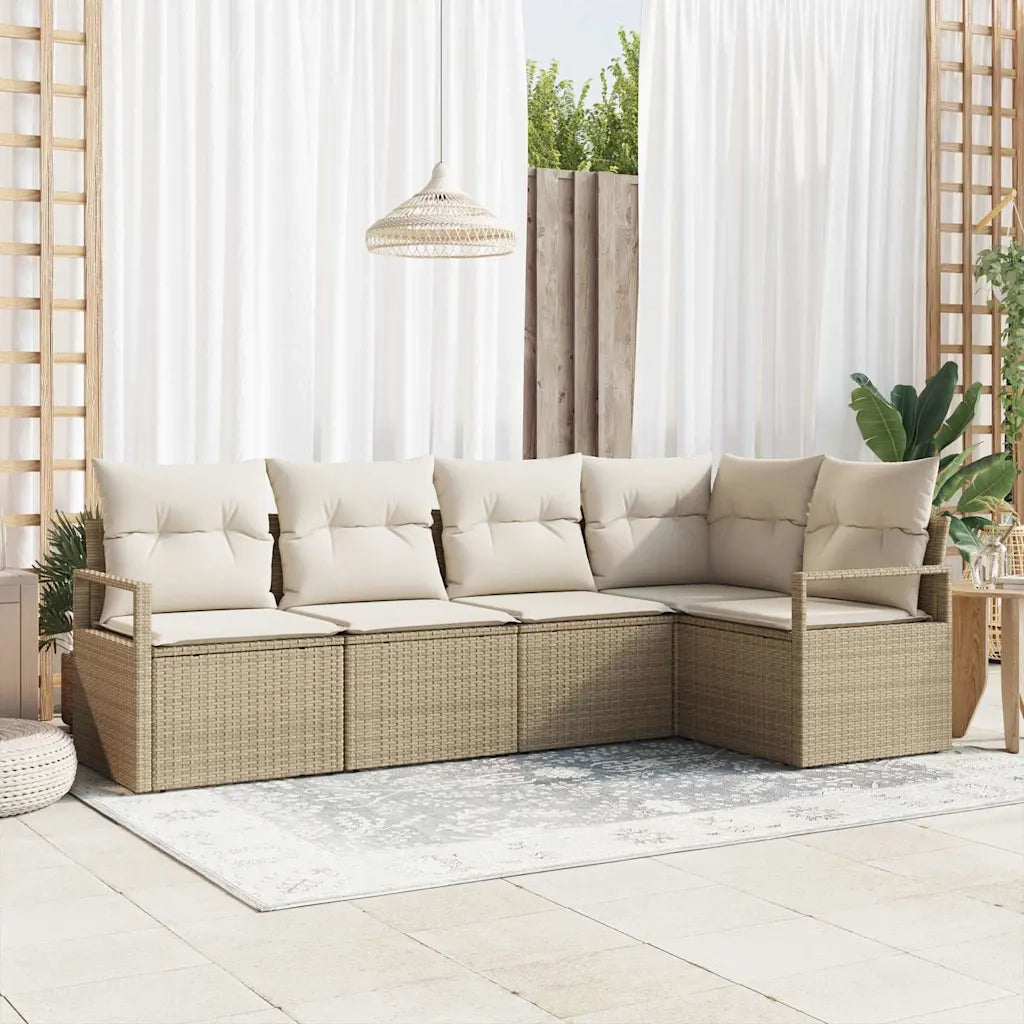 Set Divano da Giardino 5 pcs Beige e Bianco polyrattan