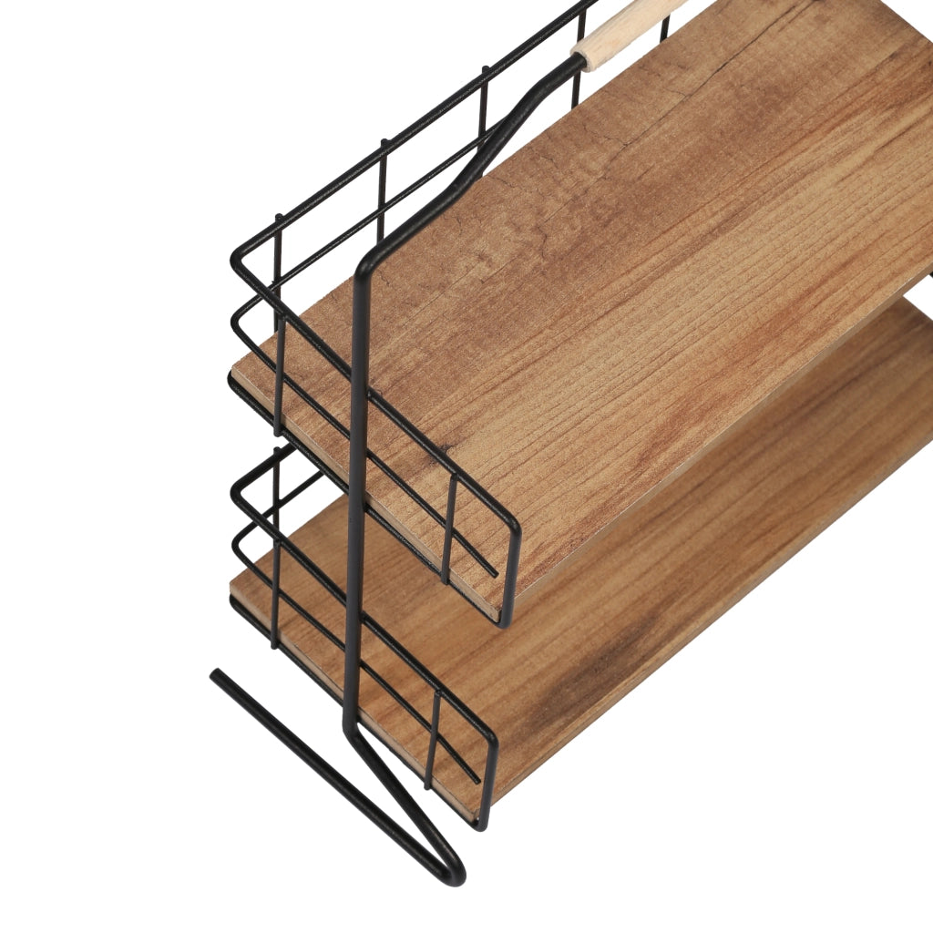 Scaffale Autoportante 'Sallingsund' Organizzatore Decorativa in Metallo con 2 Ripiani in MDF Portaoggetti per Bagno Cucina - Nero / Effetto Legno [en.casa]