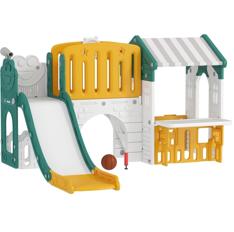 Parco giochi interno 189x180x111 cm in plastica gialla con scivolo per bambini –