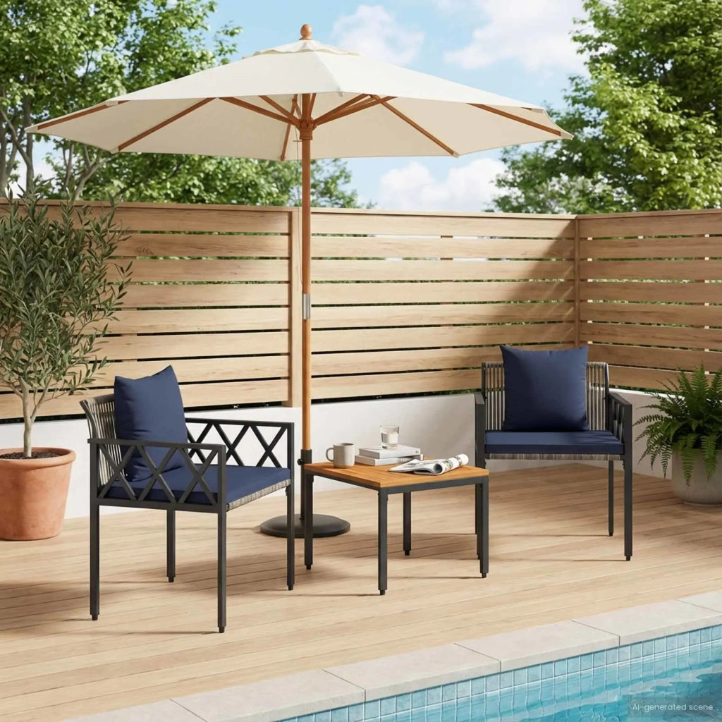 Set Mobili da Esterno 3 pcs Grigio e Blu Navy polyrattan 42025350