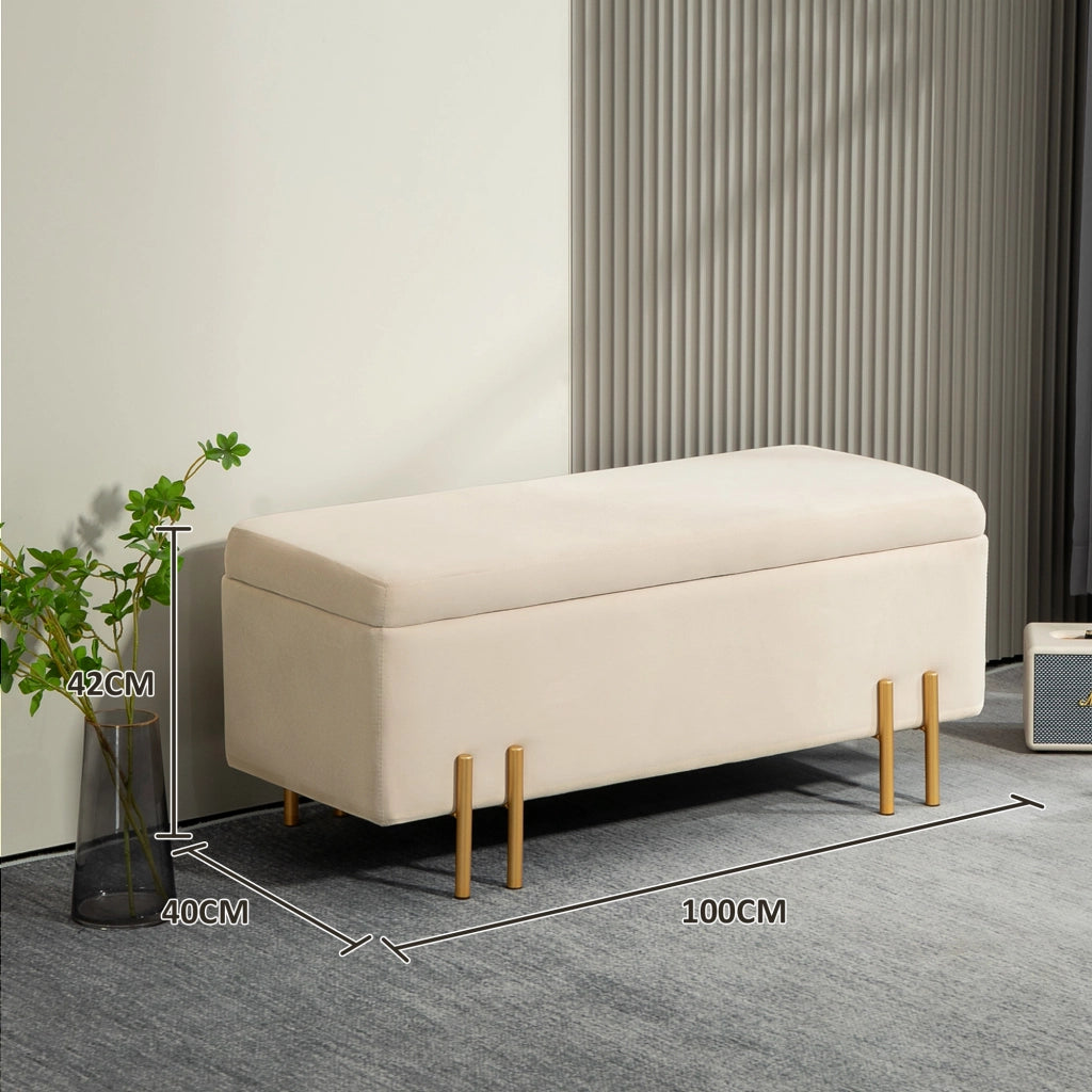 Divano letto imbottito con cassetti ¨C Minimal ¨C Beige, 100x40x42 cm
