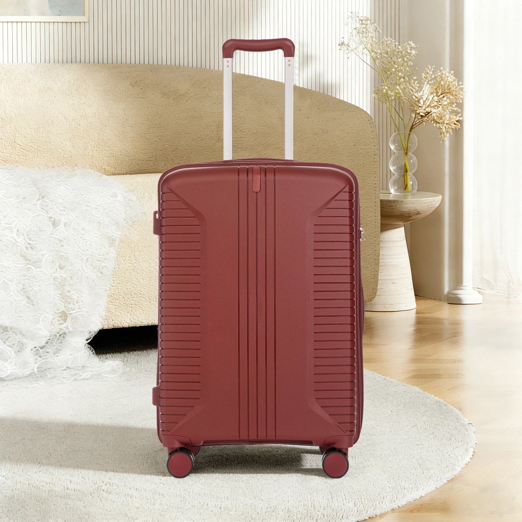 Set di valigie rigide 3 pezzi 20 24 28 pollici in polipropilene rosso con ruote spinner e lucchetto