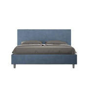 Letto matrimoniale con rete imbottito 160x210 microfibra blu Adele