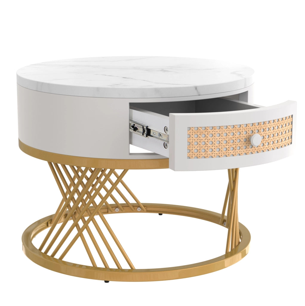 Set di 2 tavolini da caff¨¨ rotondi 70 e 50 cm in MDF bianco con cassetto