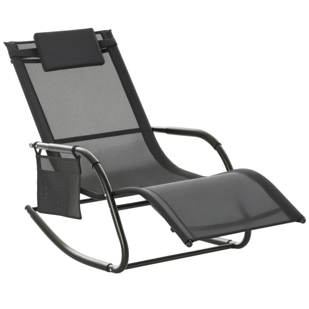 Poltrona a Dondolo Esterna con Braccioli e Tasca Laterale ¨C Minimal ¨C Nero 150x62x88 cm