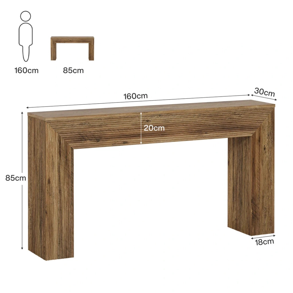 Tavolo consolle 160x30x85 cm marrone, stile rustico minimalista, struttura in MDF,