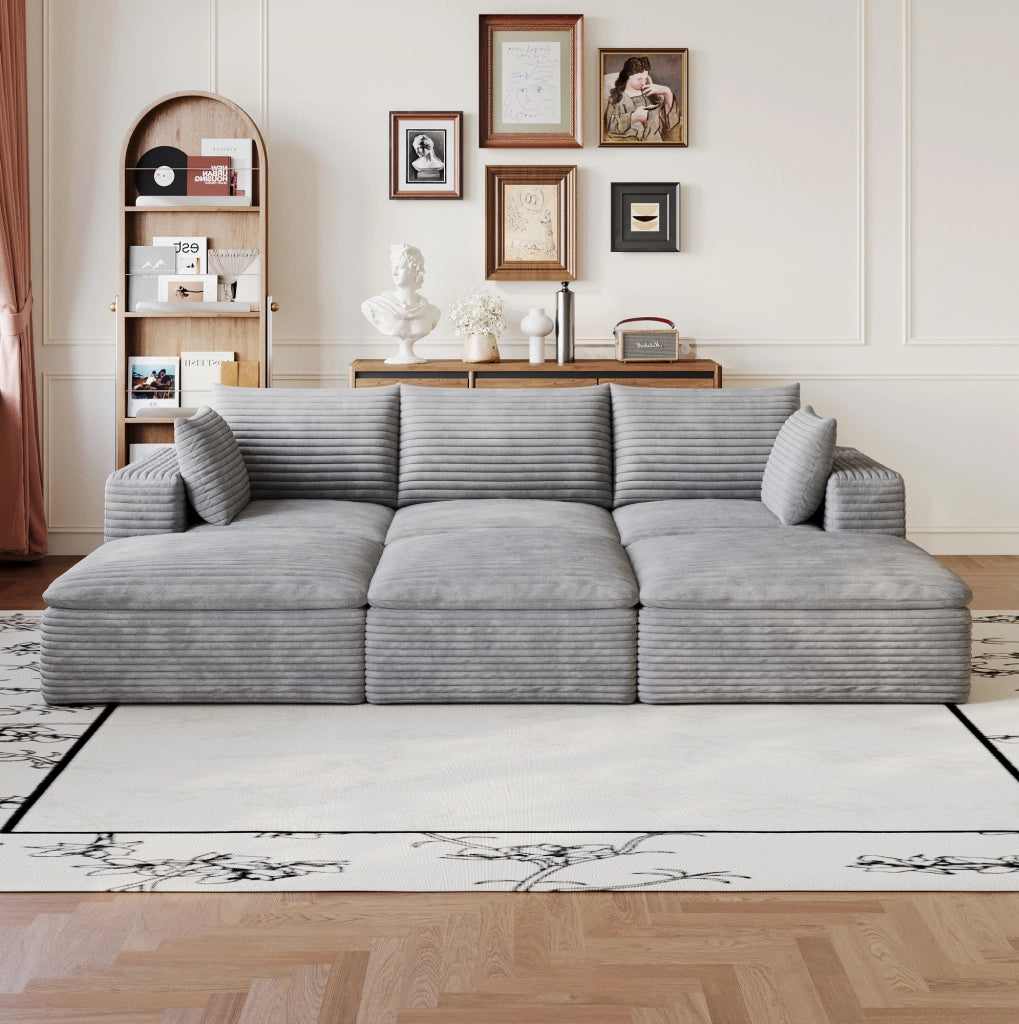 Divano Cloud 260 cm in tessuto di velluto a coste grigio scuro con imbottitura sfoderabile e design a doppio strato