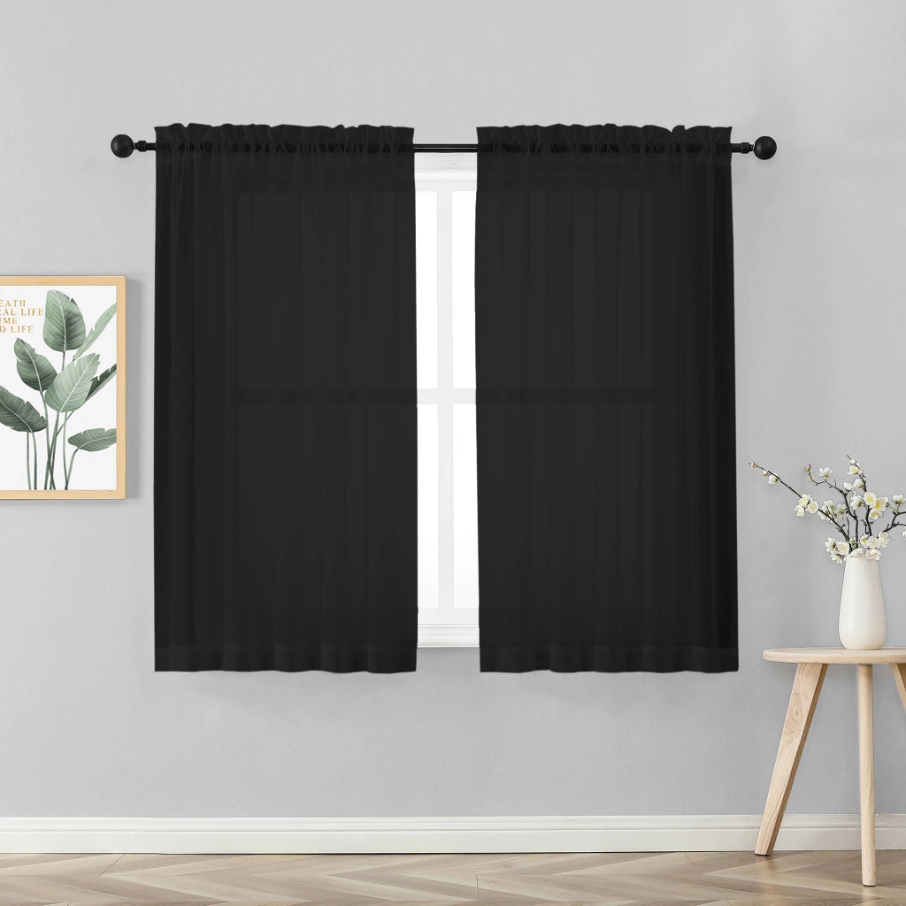 Coppia Tendine Tende 60 x 150 Cm Finestra Semi Oscuranti A Tinta Unita Leggera Cucina Camera Cameretta 2 Pannelli Nero