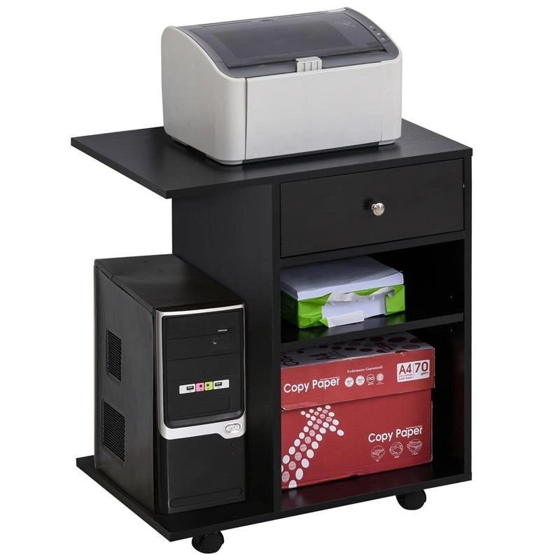 MOBILE PORTA STAMPANTE IN LEGNO NERO CON 1 CASSETTO 2 RIPIANI MENSOLA CPU