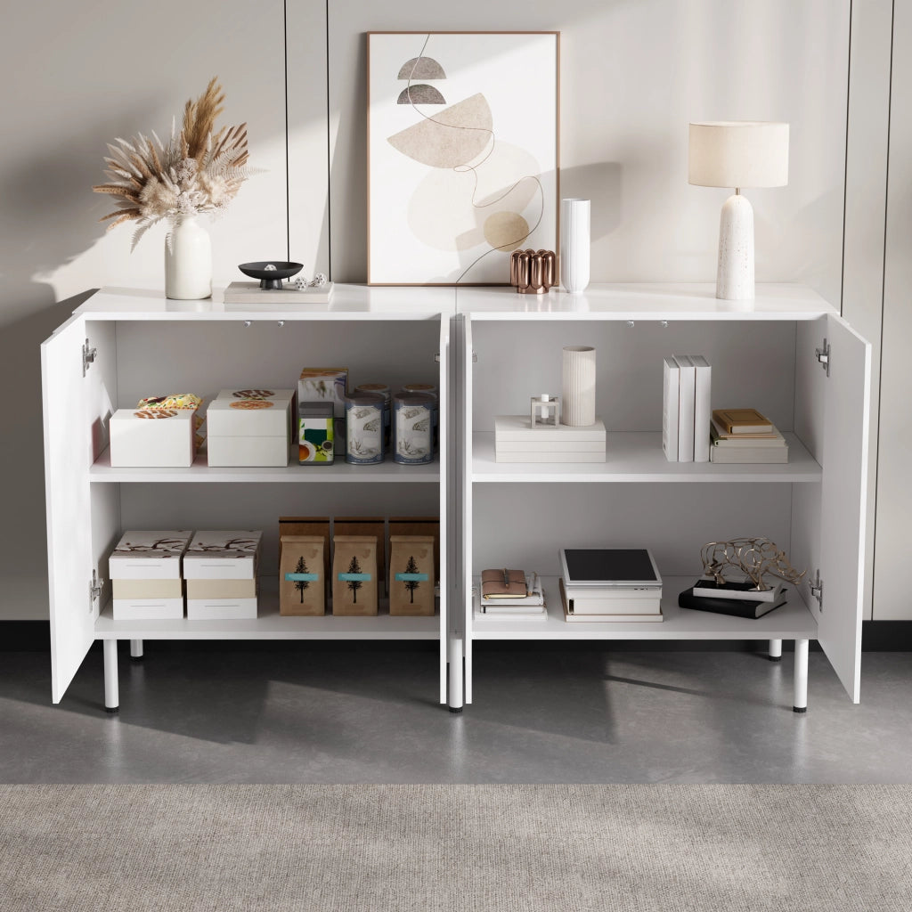 Credenza bianca con ante curve 3D 140 cm senza maniglie MDF e pannello truciolare