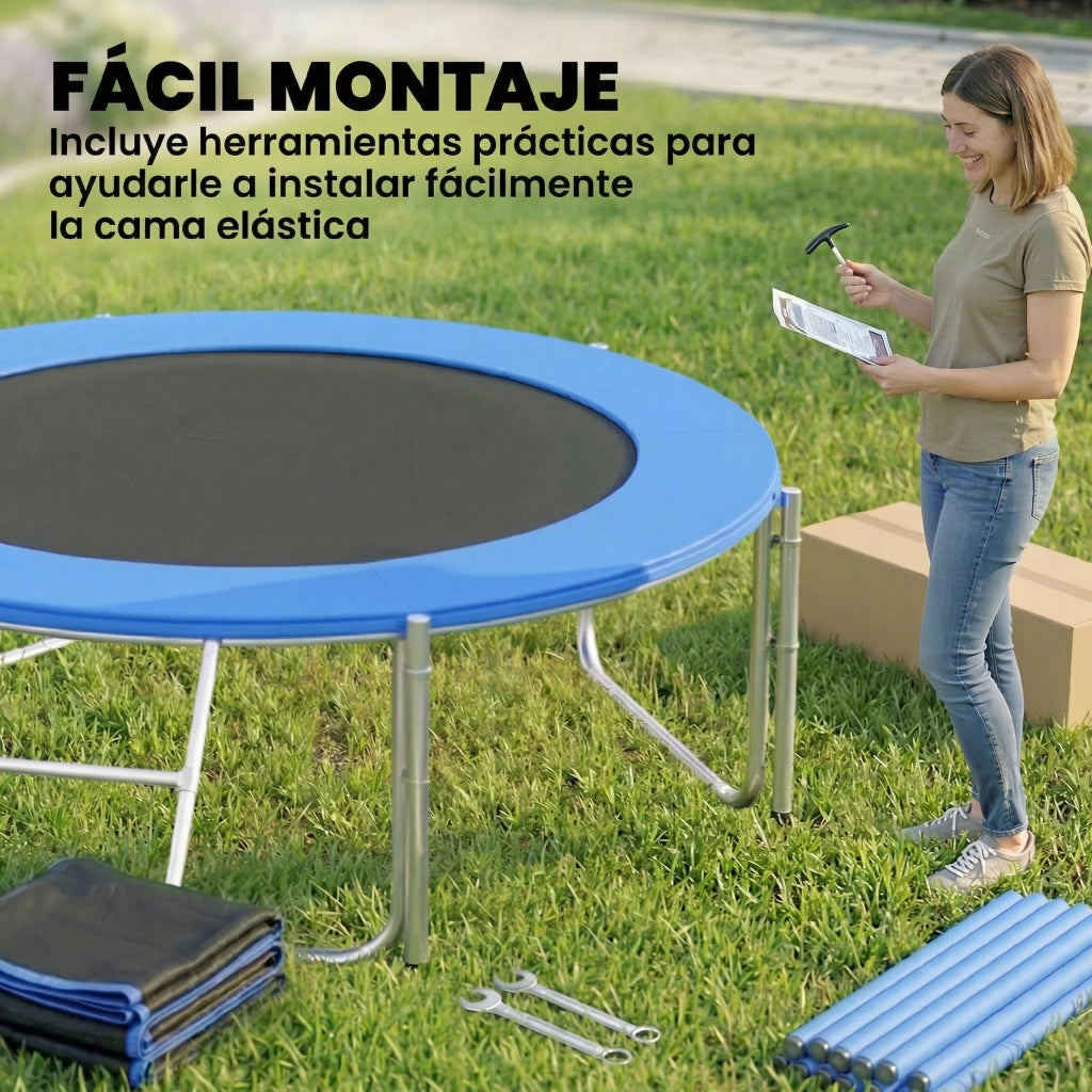 Trampolino da Giardino per Bambini con Rete di Sicurezza e Scala ¨C Minimal ¨C Blu ?244 cm
