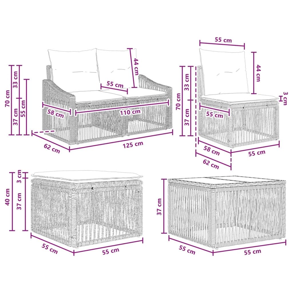 Set Divano da Giardino 5 pz | Set Salotto da Giardino Nero polyrattan