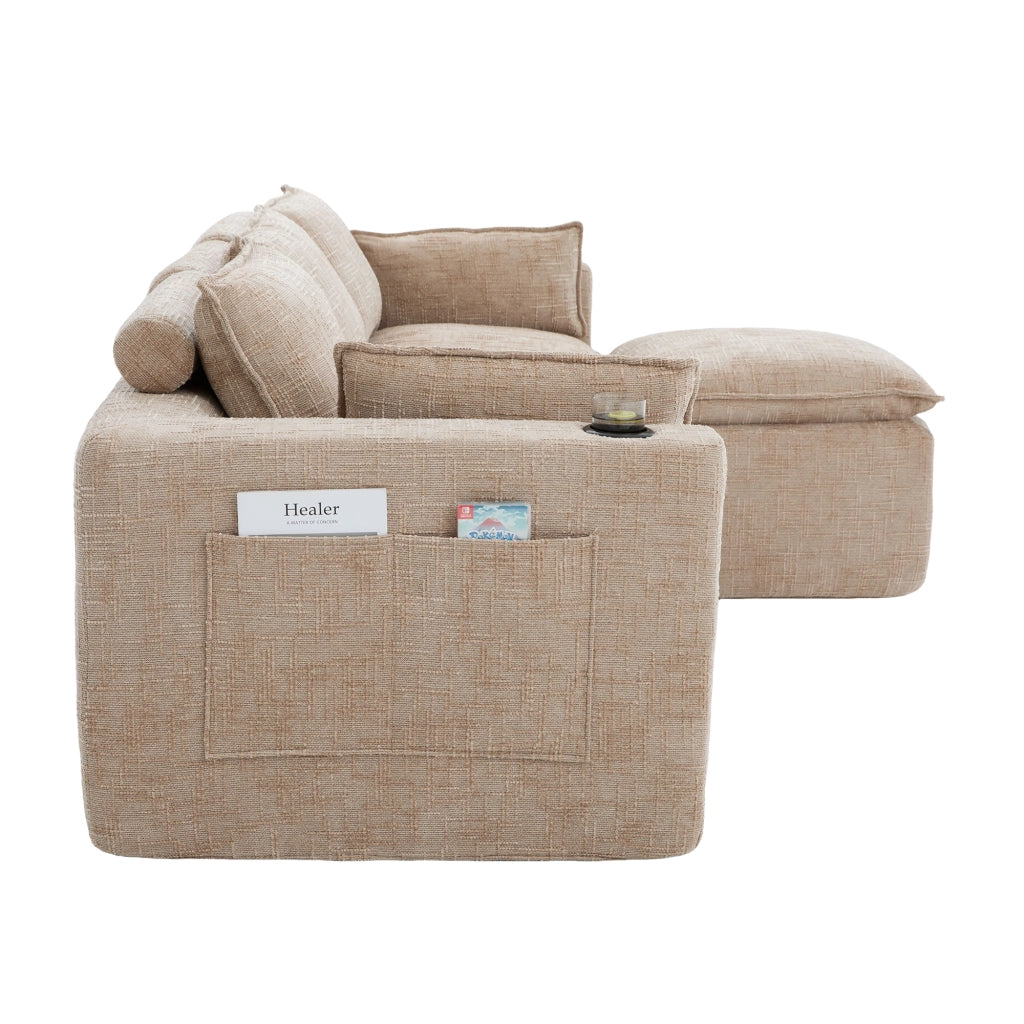 Divano 3 Posti con Poggiapiedi e Cuscini ¨C MINIMAL ¨C Chenille Kaki