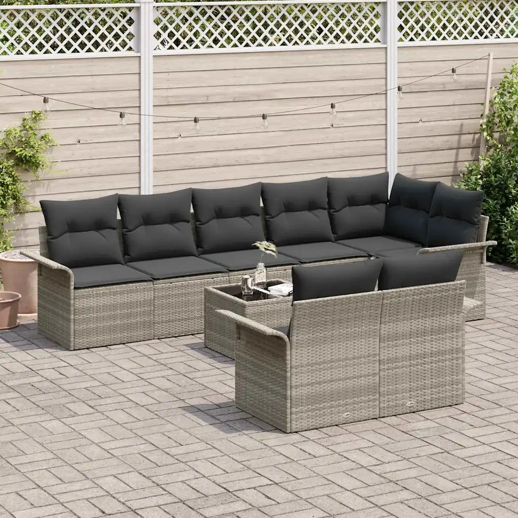 Set Divano da Giardino 9 pcs Grigio chiaro polyrattan