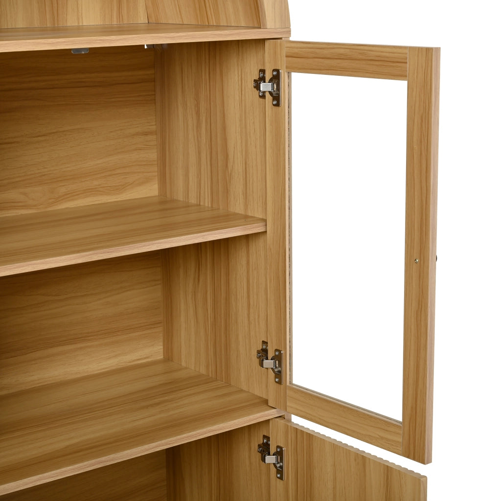 Credenza Alta con 2 Ante in Vetro e 2 Ante; Motivo Ondulato; Stile Moderno; in Pannelli; 78×40×176 cm; Naturale