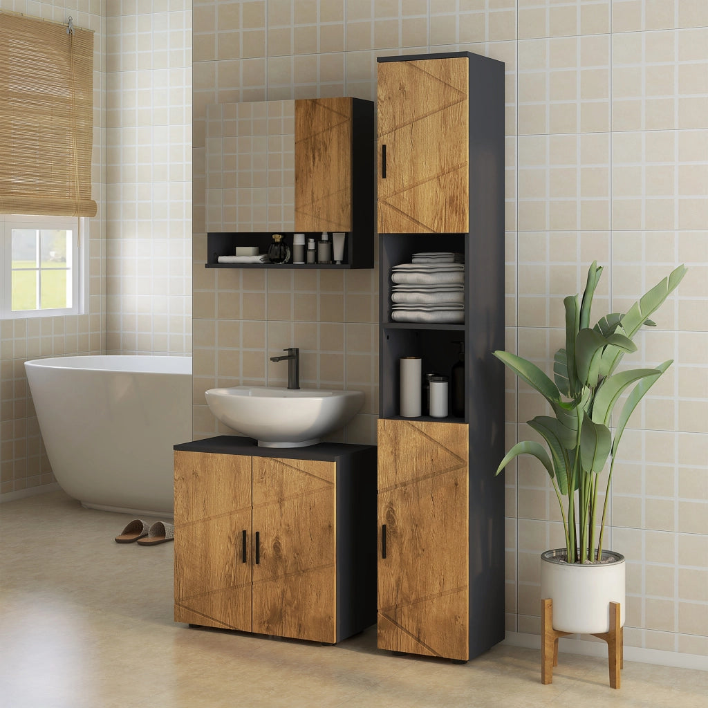 Colonna bagno 2 porte ¨C Minimal ¨C 30x30x183 cm rovere grigio scuro