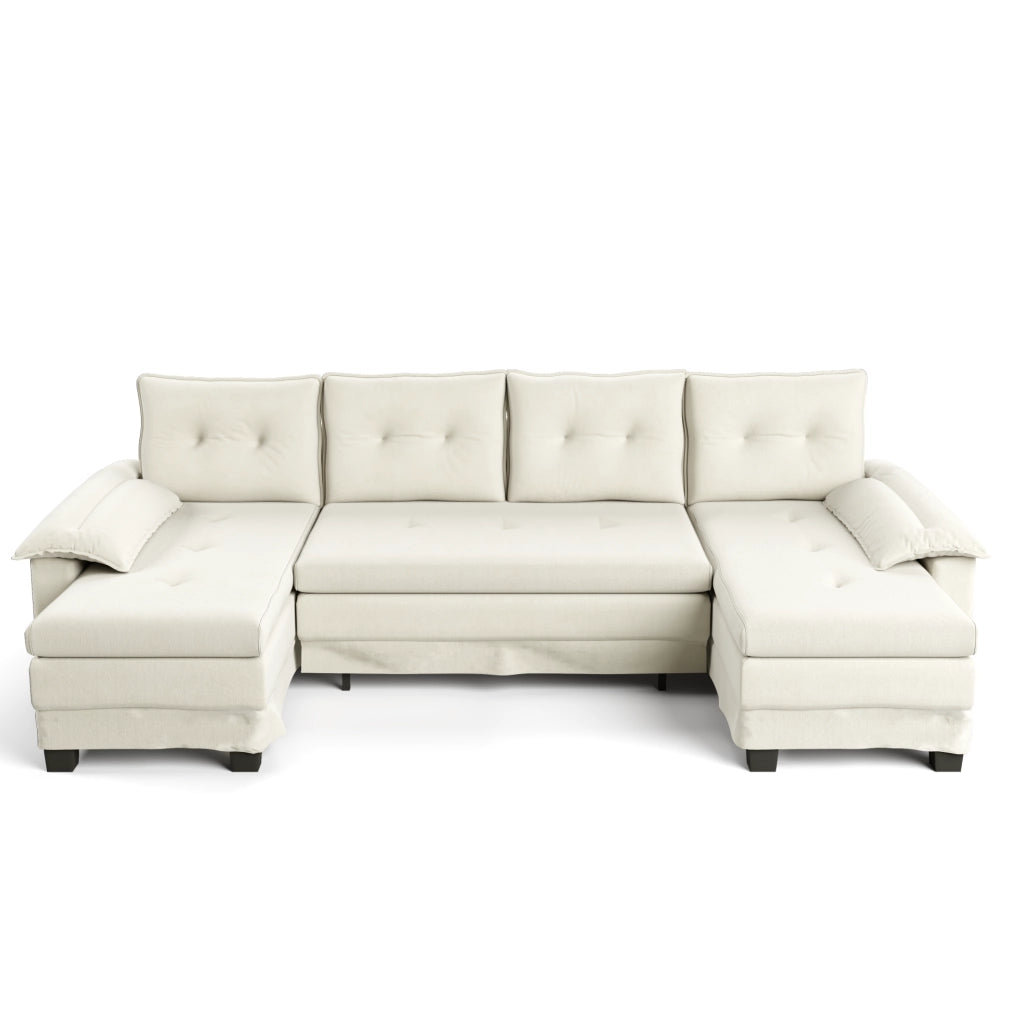 Divano letto modulare a U ULEVR 278x127 cm con letto estraibile, USB e cuscini rimovibili, beige